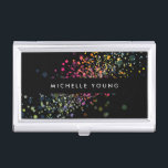 Étui Pour Cartes De Visite Confetti Bokeh coloré sur Black Modern II<br><div class="desc">Coordonnées avec le Colorful Confetti Bokeh sur Black Modern II Carte de visite avant 12 h 01. Un parfum de confettis colorés en arc-en-ciel crée un décor intrigant sur ce coque carte de visite personnalisé. Votre nom ou nom d'entreprise est simplement stylisé au centre sur une bande noire solide. Un...</div>