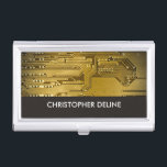 Étui Pour Cartes De Visite Elegant Gold Computer Circuit Board HighTech<br><div class="desc">Porte carte de visite avec une photo de studio professionnel d'un circuit imprimé d'ordinateur. Vous pouvez l'associer à des cartes de visite.</div>