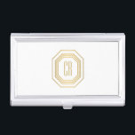 Étui Pour Cartes De Visite Monogramme Art Déco vintage or/blanc<br><div class="desc">Coordonnée avec le modèle Vintage de carte d'affaires Monogram Gold/White Art Déco d'ici 12 h. Vos initiales sont élégamment affichées sur cette plaque d'art déco d'or métallique d'inspiration vintage pour un logo unique. Un design élégant et classique sur ce porte-carte de visite personnalisé. © 1201AM CREATIVE</div>
