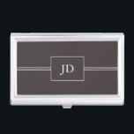 Étui Pour Cartes De Visite Monogramme gris foncé simple et élégant<br><div class="desc">Porte-carte de visite élégant avec lignes et motif rectangle. Vous pouvez y ajouter votre monogramme ou votre nom.</div>