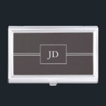 Étui Pour Cartes De Visite Monogramme gris foncé simple et élégant<br><div class="desc">Porte-carte de visite élégant avec lignes et motif rectangle. Vous pouvez y ajouter votre monogramme ou votre nom.</div>