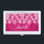 Étui Pour Cartes De Visite Motif de Damas de Grunge rose chaud Texte personna<br><div class="desc">Un motif vintage avec tableau de bord et dentelle. Regardez de près les fleurs et les feuilles.Un design tendance avec les couleurs de bijoux et l'élégance. Les éléments sont plus faciles à customiser lorsque vous remplacez tout le texte et les photos en premier. Si votre art doit encore être ajusté,...</div>