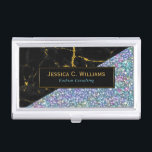 Étui Pour Cartes De Visite Parties scintillant colorée et marbre noir<br><div class="desc">Elégant design géométrique moderne avec parties scintillant colorée avec marbre noir aux accents dorés.</div>