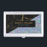 Étui Pour Cartes De Visite Parties scintillant colorée et marbre noir<br><div class="desc">Elégant design géométrique moderne avec parties scintillant colorée avec marbre noir aux accents dorés.</div>