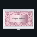 Étui Pour Cartes De Visite Pink Tourmaline Damas Imprimer | Personnaliser<br><div class="desc">Porte-cartes professionnelles de conception professionnelle dans un joli imprimé damassé rose. ⭐ Ce Produit est 100% Personnalisable. Des graphiques et/ou du texte peuvent être ajoutés, supprimés, déplacés, redimensionnés, changés autour, tournés, etc... ✔ (juste en cliquant sur la zone "EDIT DESIGN") Choisissez parmi différentes polices et couleurs de texte ! Pas...</div>