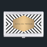 Étui Pour Cartes De Visite Retro Mod Motif noir et blanc Emblem Coque or<br><div class="desc">Coordonne avec le "Motif noir et blanc rétro Mod avec modèle de carte d'affaires Gold Emblem". © 1201AM CREATIVE</div>