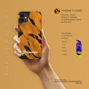 Étui pour iPhone 11 Orange Noir Brosse Personnal
