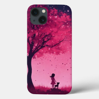 Étui pour iphone 13 arbre rose et étoiles