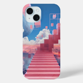 Étui pour iPhone 15 à motif d'escalier Vaporwave O