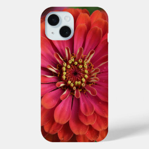 Étui pour iPhone 15 à motif zinnia rouge