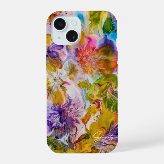 Étui pour iPhone 15 avec art abstrait vibrant pein (Verso)