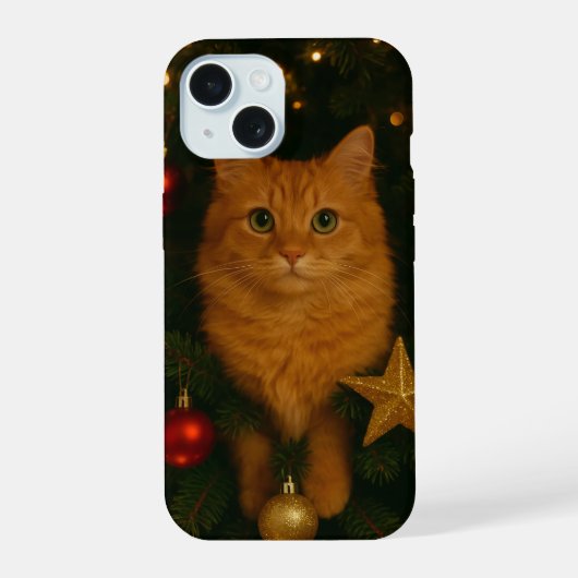 Étui pour iPhone 15 Chat de l'Arbre de Noël (Verso)