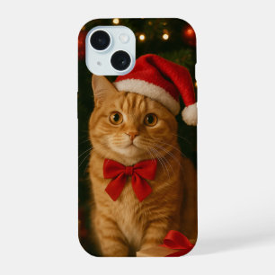 Étui pour iPhone 15 Chat Ruban de Noël