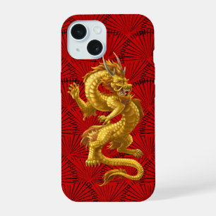Étui pour iPhone 15 Dragon Chanceux en Or Chinois