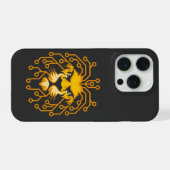 Étui pour iPhone 15 Lion Circuit Doré (Verso Horizontal)