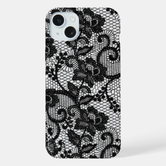 Étui pour iPhone 15 Plus à fleurs en dentelle noir