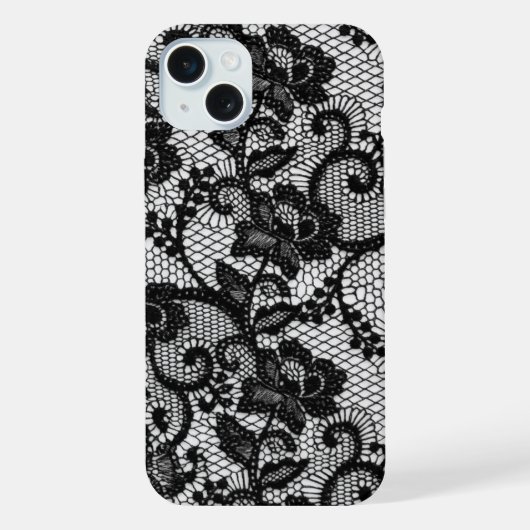 Étui pour iPhone 15 Plus à fleurs en dentelle noir (Verso)