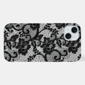 Étui pour iPhone 15 Plus à fleurs en dentelle noir (Verso Horizontal)