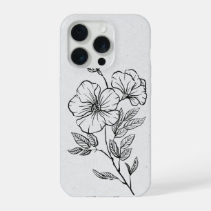 Étui pour iPhone 15 Pro 'Art en ligne floral minim