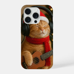 Étui pour iPhone 15 Pro avec chat jouant de la mus
