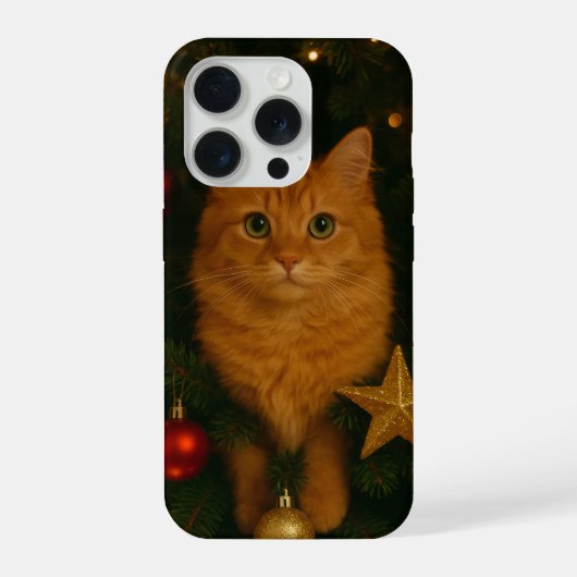 Étui pour iPhone 15 Pro Chat de l'Arbre de Noël (Verso)