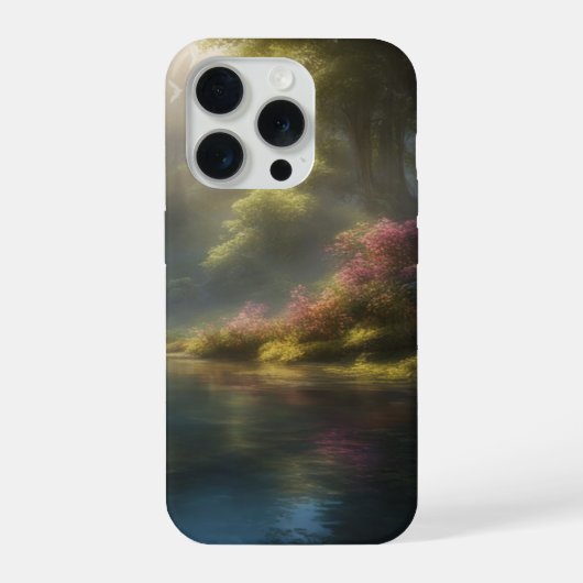 Étui pour iPhone 15 Pro 'Lac de la Forêt Enchantée (Verso)