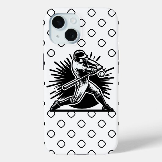 Étui pour IPhone 15 silhouette de batteur de baseb (Verso)