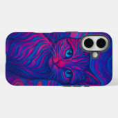 Étui pour iPhone 16 avec illustration néon de chat (Verso (horizontal))