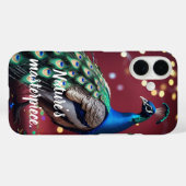 Étui pour iPhone 16 avec plume de paon bleu sarcel (Verso (horizontal))