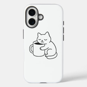 Étui pour iPhone 16 Chat Mignon Tenant un Café Min