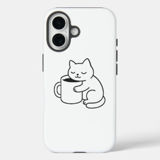 Étui pour iPhone 16 Chat Mignon Tenant un Café Min