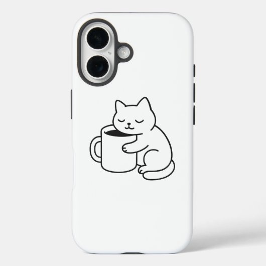 Étui pour iPhone 16 Chat Mignon Tenant un Café Min (Verso)