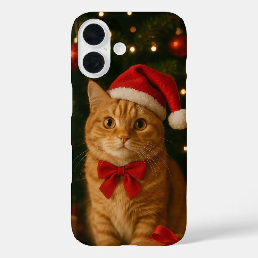 Étui pour iPhone 16 Chat Ruban de Père Noël (Verso)