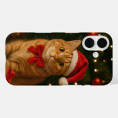 Étui pour iPhone 16 Chat Ruban de Père Noël (Verso (horizontal))