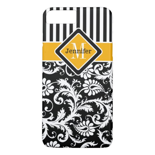 Étui pour iPhone 7 | Damas, Rayures | Jaune 2 (Dos)