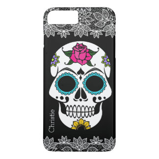 Étui pour iPhone 7 Plus Sugar Skull et dentelle bl