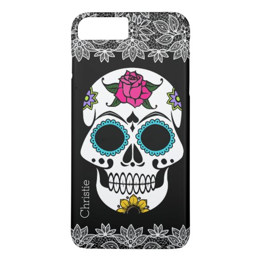Étui pour iPhone 7 Plus Sugar Skull et dentelle bl (Dos)