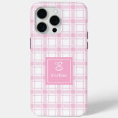 Étui pour iPhone à carreaux rose chic avec nom per (Verso)