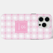 Étui pour iPhone à carreaux rose chic avec nom per (Verso (horizontal))