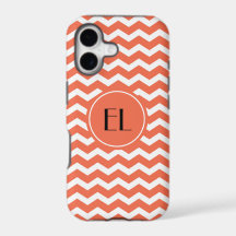 Étui pour iPhone à monogramme Chevron Tangerine/Or