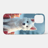 Étui pour iPhone avec chiot blanc enneigé pour les (Verso (horizontal))