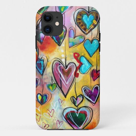 Étui pour iPhone - Cœurs multicolores (Dos)