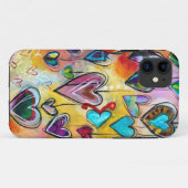 Étui pour iPhone - Cœurs multicolores (Dos (Horizontal))