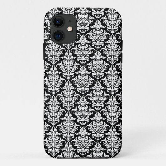 Étui pour iPhone Damask - Blanc sur Noir (Dos)