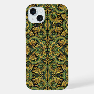 Étui pour iPhone en bois avec batik jaune vert or
