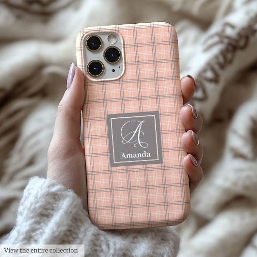 Étui pour iPhone gris corail tendance Cadeau monog