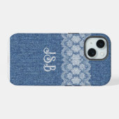 Étui pour iPhone / iPad en jean avec dentelle mono (Verso Horizontal)