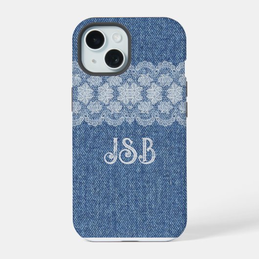 Étui pour iPhone / iPad en jean avec dentelle mono (Verso)