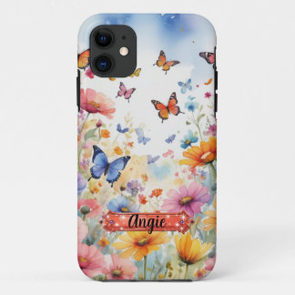 Étui pour iPhone / iPad Papillon Orange Bleu Flora