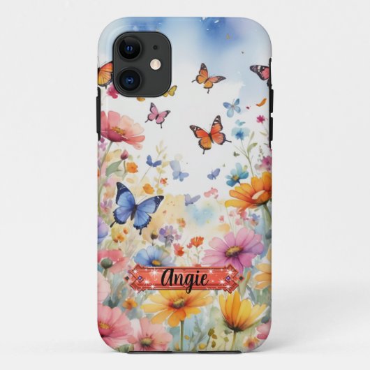 Étui pour iPhone / iPad Papillon Orange Bleu Flora (Dos)